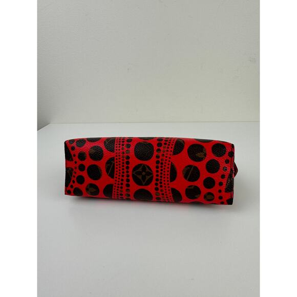 LOUIS VUITTON Kusama Red Black Cosmetic Pouch Leather Infinity Dots Inner Pocket - Picture 10 of 16